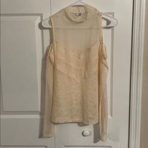 GUESS long sleeve lace cold shoulder blouse